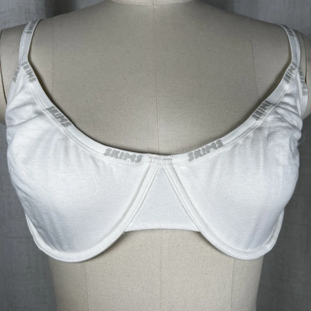 NEW! Skims Cotton Logo Underwire‎ Demi Bra Marble White 38DDDD Adjustable
